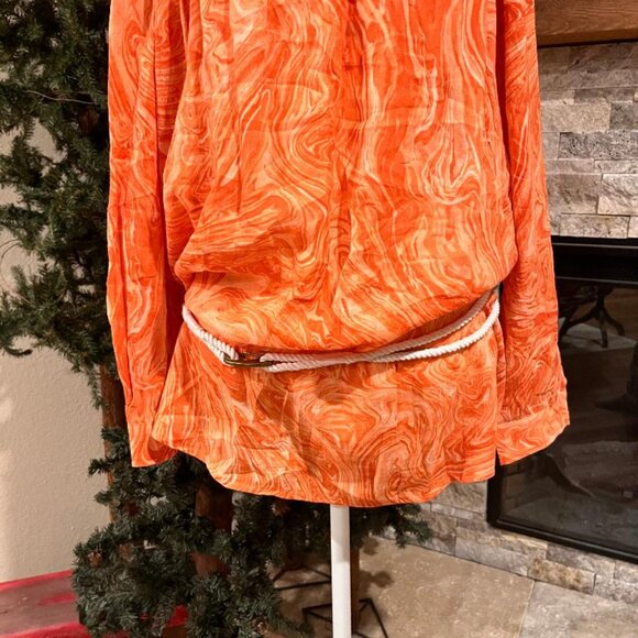 MICHAEL KORS Psychodelic Orange Long Sleeve Peasant Blouse with Rope Belt Size M - Picture 3 of 9